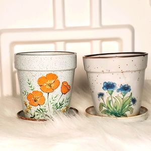 Counterpoint Vintage Set of two speckled stoneware flower pot